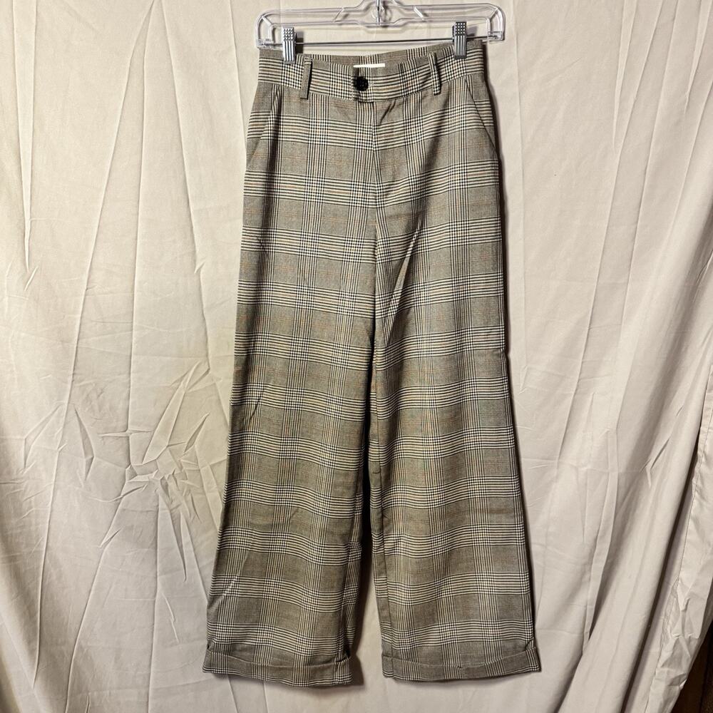 A Loves A Checkered Wide Leg Pants 0 Gingham Plaid High Rise Trouser Work Casual